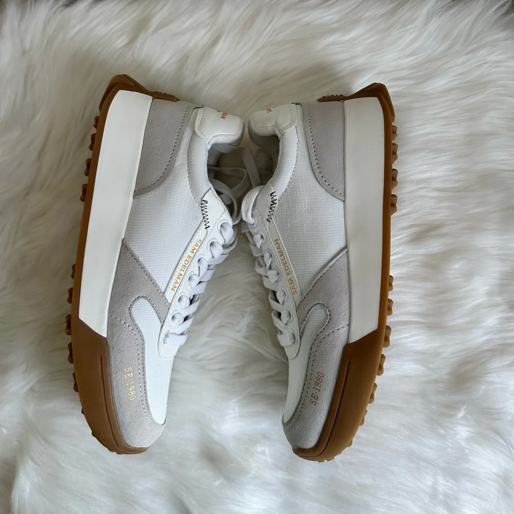 NIB Sam Edelman Layla Suede and Nylon Fashion Sneakers White Multi size 7.5 - Picture 8 of 16